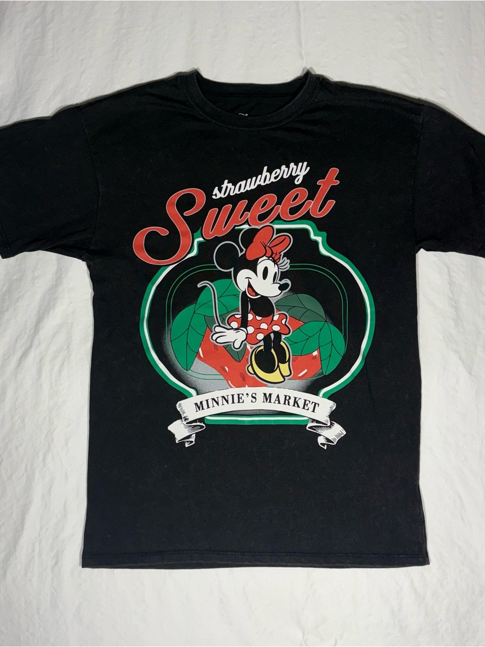 Disney Black Minnie Mouse "Strawberry Sweet" Graphic Tee